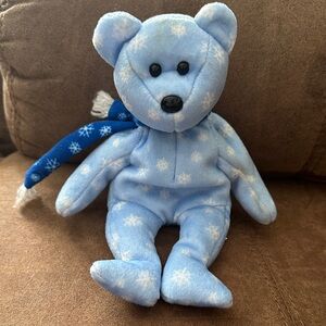 Snowflake Patterned Blue Plush Bear